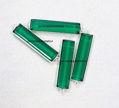 2 PCs Emerald Quartz Hydro Retângulo 34x8 mm Silver Prazed Double Bail Faceted Buzel Charm Connector