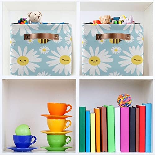 Alaza Daisy Flor e cesta de armazenamento de abelhas voadoras para prateleiras para organizar brinquedos de berçário de prateleira