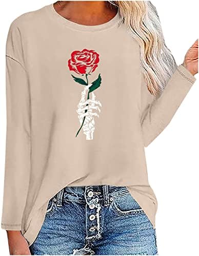 Sorto de Halloween para mulheres Halloween camiseta floral waffle impressão camiseta de hallover sweatshirt