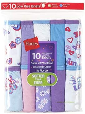 Roupa íntima das meninas da Hanes, cuecas de baixa ascensão de algodão, cores e estampas variadas, multipack