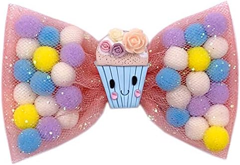 Baby Girls 'Glitter Tulle Pom Balls Pom Bolas de Cabelo Com Chave de Argila de Cupcake e Clipe
