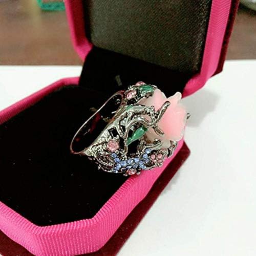 Crystal Set para adolescentes anéis femininos tamanho 7 Rosa de luxo com diamantes anel de jóias exageradas anéis vintage