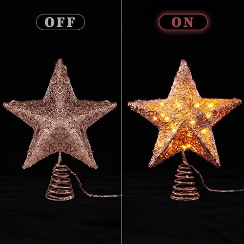 McAnt Christmas Tree Topper Star Glitter Treetop para decoração de Natal com luzes LED para decoração de casa, ornamento