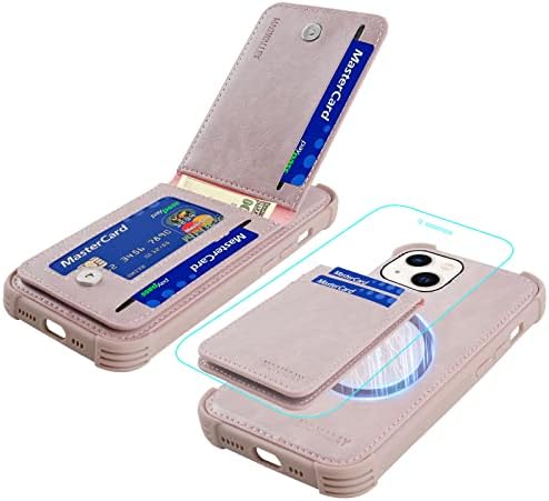 Monasay Magwallet Caso para iPhone 13, [Suporte ao carregamento sem fio MagSafe] [Protetor de tela de vidro] Flip Folio Magnetic