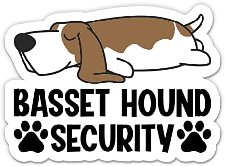 Basset Hound Security Funny Stickers - 2 pacote de adesivos de 3 - vinil impermeável para carro, telefone, garrafa de