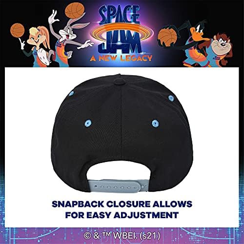 Warner Bros Space Jam 2 Um novo chapéu Snapback ajustável legado com borda plana, preta, um tamanho único