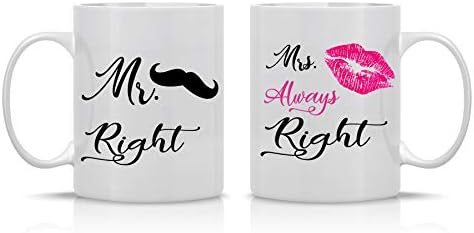 Sr. Right e Sra. Sempre Casais Casais - Caneca de Caneca de Casal Equipada de 11 onças Defesa de Canecas para Marido e Mulher