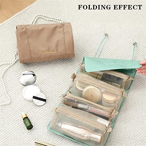 Sacos de maquiagem dobráveis ​​de 4 em 1, com 4 compartimentos removíveis sacos de malha, sacolas de viagem de viagem