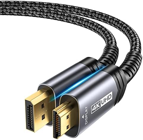 JSAUX 4K DisplayPort para cabo HDMI 3,3 pés, dp para hdmi vídeo uhd 2k@120Hz/4k@30 nylon DP trançado para HDTV Cordão unidirecional