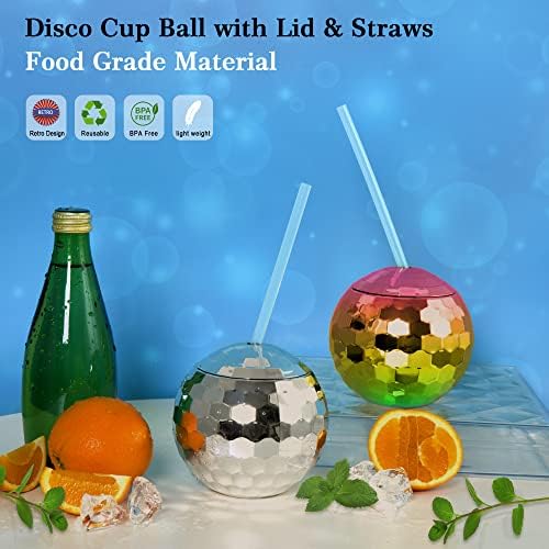 Urmona Disco Cup Ball, copos de bola de flash de discoteca de tumbler para festa, 9 PCs Silver Disco Glitter Cocktail Ball Cops