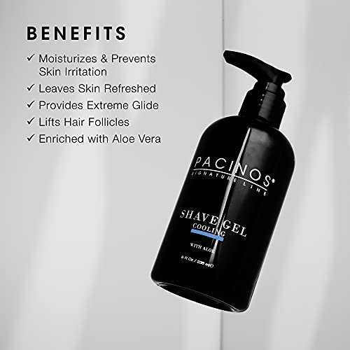 Gel de barbear Pacinos - Gel de resfriamento transparente com Aloe Vera, evita a irritação da pele e hidrata, todos os tipos