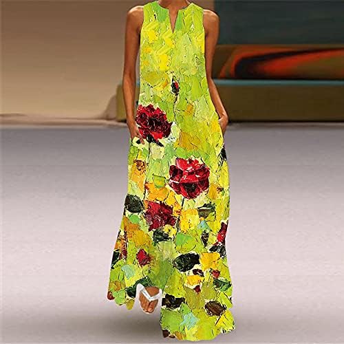 Vestidos maxi para mulheres casuais v estampa floral vestido longo vestido longo de verão sem mangas de praia tango de tanque