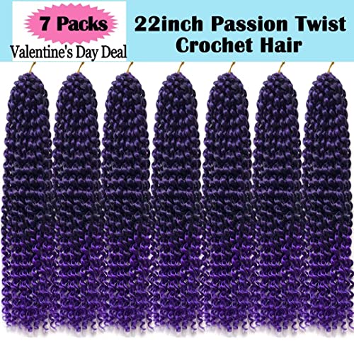 7 Pacote paixão roxa torce cabelos 22 polegadas ombre ombre roxo onda de água de crochê para cabelo sintético Cabelo de crochê longa