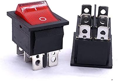 DJDLFA 5PCS AC 250V/16A, 125V/20A Luz vermelha iluminada ON/ON DPDT 6 PIN 2 POSITION BOOK Rocker Switch