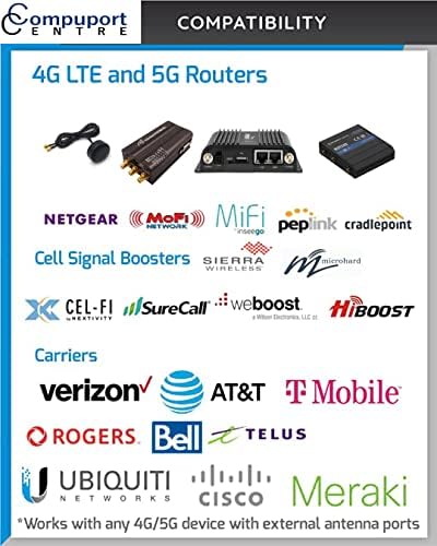 Compuport 5G LTE MIMO Puck Antena, Cabos de 15 'de diversidade dupla com conectores masculinos SMA, compatíveis omni-Directional com