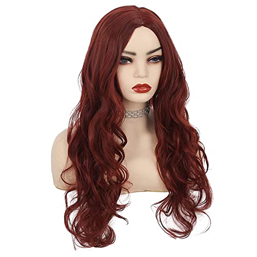 Kaneles Borgonha Curly Wigs Longs for Women Wave Wig Wine Red Wigs Synthetic Middle Part Wigs Resistente ao calor Fibra