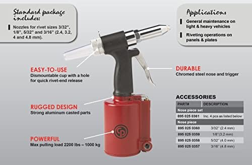 Chicago Pneumatic CP9882 - Rivador de ar, tamanho máximo de rebite 3/16 em / 4,8 mm e Alltrade Tradespro Aluminium Rivet