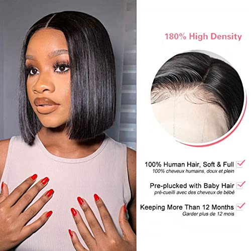 Bob Wig Human Hair 13x4 HD Perucas dianteiras de renda reta pré -arrancadas para mulher negra de 10 polegadas de renda frontal de