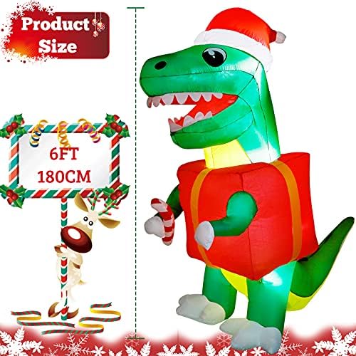 Our Warm Christmas Inflables Dinosaur Decorações ao ar livre, decorações de jardim de Natal de 6 pés de Natal com