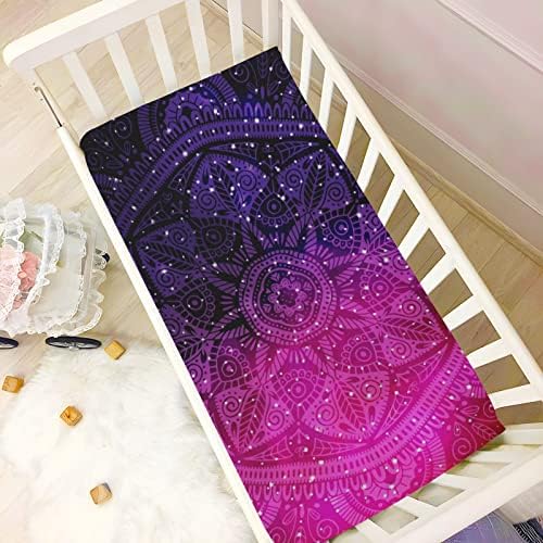 Alaza Purple Mandala Galáxia Folhas de berço de berço de berço para meninos bebês meninas criança, mini tamanho