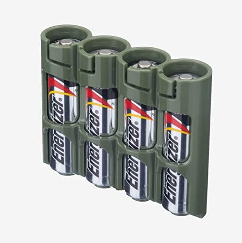 Storacell por PowerPax Slimline AA Battery Storage Container - segura 4 baterias, verde militar