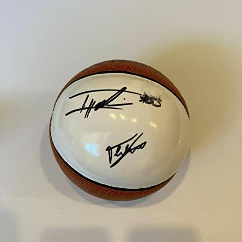 Frank Ntilikina e Isaiah Hartenstein assinaram Spalding NBA Mini Basketball - Basquete autografado