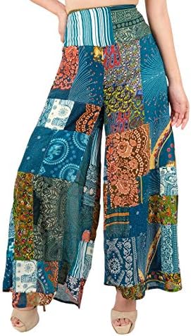 Lofbaz feminino de retalhos de pernas largas Palazzo calças de ioga Hippie harem calça