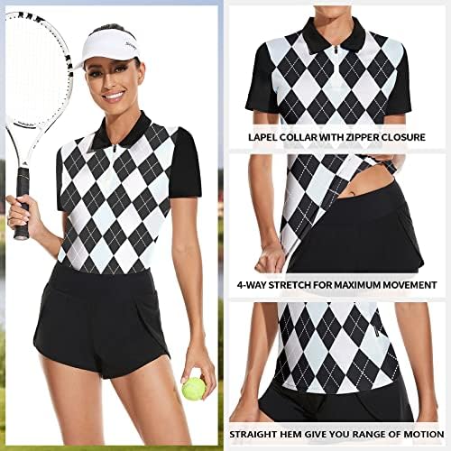 Soneven Feminino de Manga Curta Feminina Camisa de Golfe Americagem Athletic Golf Polo Camisetas Camisas de Tênis seco ajuste