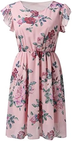 Vestido de vinho para mulheres Manga curta feminina o pescoço de verão boho cintura elástica uma linha de vestidos florais para