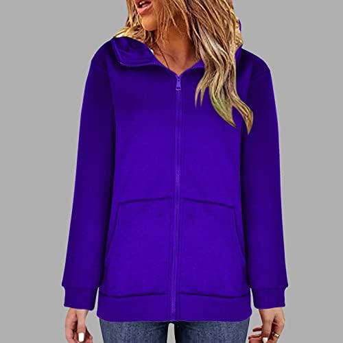 Mulheres coloras sólidas moletons longos moda moda lã Full Zip Tunic Sweetshirt Cardigan Cardigan Open FrontFits Bolsões