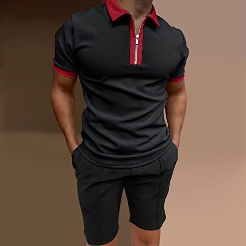 YKOHKOFE Mens camisa de pólo de manga curta e shorts conjuntos de 2 peças roupas de verão com zíper casual de trajes