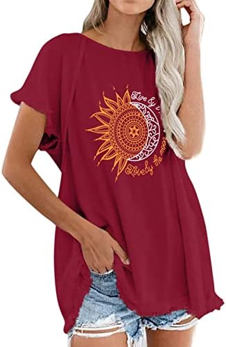 Camiseta para mulheres Top Summer Womens Manga curta Crew pescoço pétala floral camiseta impressa Top casual solto confortável