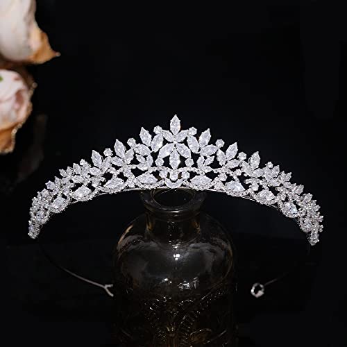 Aoligleigrace prata zircônia cúbica Coroas de casamento pequenas para a festa de aniversário da Bride CZ Floral Tiaras Sweet 16 Acessórios