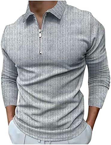 Camisas pólo de zíper Dsodan para homens, músculo listrado de queda de manga comprida camiseta zípe de pescoço