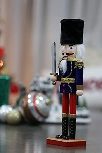 Soldado azul com espada de madeira decoração de natal decoração artesanal colecionável quebra -nozes, decoração de mesa