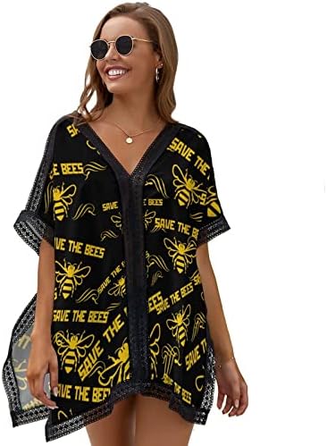 Baikutouan Save the Bees Women's Beachwearwear Bikini Swimsuit Beach Swim Cover Up Dress Print