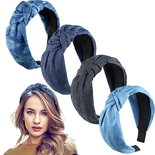 4 peças Denim Bands Bands Blue Jean Band Hair Band Acessórios de cabelo elegantes Acessórios para mulheres e meninas