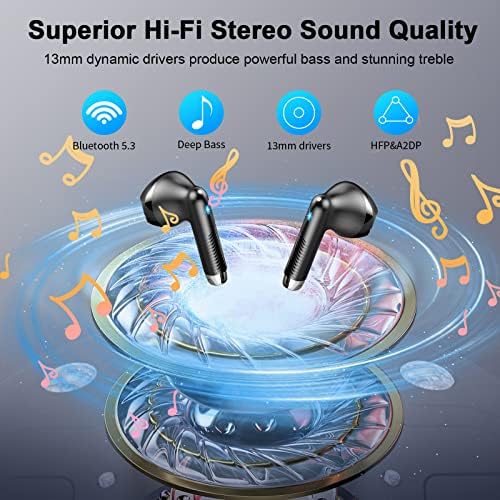 Fones de ouvido sem fio v5.3 fones de ouvido Bluetooth 56h Playtime Bluetooth fones de ouvido com 4 microfones,