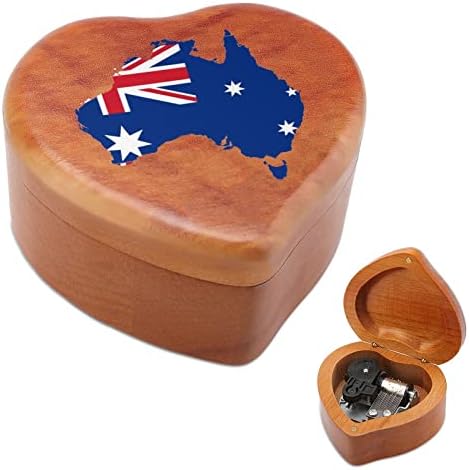 Bandeira australiana Mapa de madeira Caixa de música Wood Vintage Box Presente para o Dia dos Namorados de Natal do Dia dos