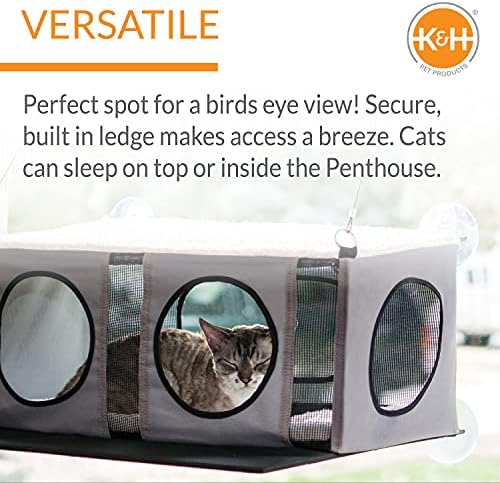K&H PET Products EZ Mount Penthouse Janela Cama de gato, rede de gato para janela de gato prateleira de gato, poleiro
