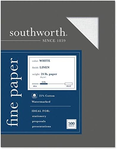 Papel comercial de Southworth 25% algodão, 8,5 x 11 , 24 lb/90 gsm, acabamento em linho, branco, 500 folhas - As embalagens