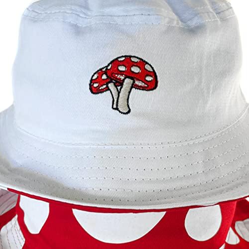 Chapéu de cogumelo de cogumelo reversível de 100 % de cogumelo de cogumelo cotagecore chapéu de tamanho vermelho, branco 7 3/8-8