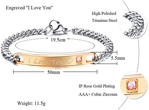 MMTTAO 2PCS Pulseira de casal para seus conjuntos correspondentes de zircônia cúbica titânio Aço inoxidável Relacionamento