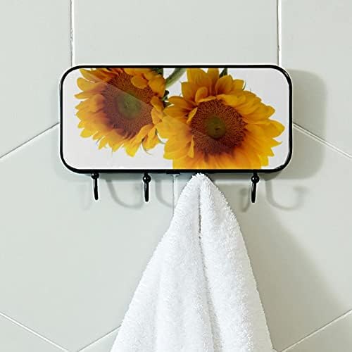 Helianthus girassol flor de estampa de estampa de estampa montagem na parede, cacote de entrada com 4 enganche para casaco chapéu