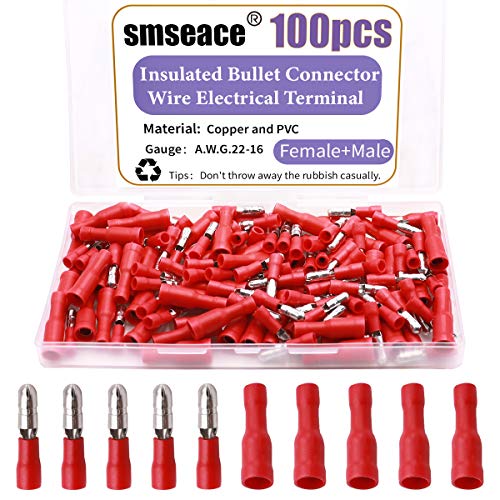 SMSEACE 100pcs Conectores de bala Terminal isolado fêmea e masculino 22-16awg conectores de arame Terminal FRD & MPD1.25-250