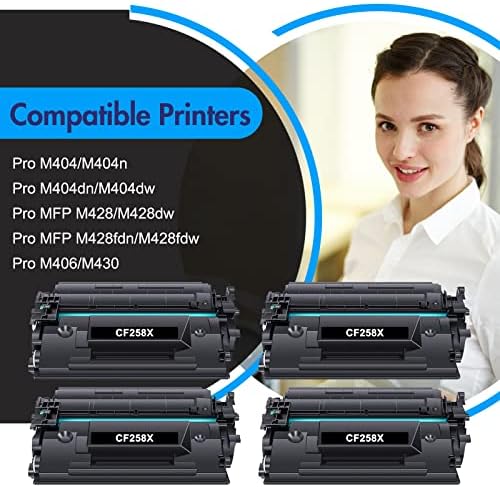 58x CF258X TONER CARTURGE BLACK: 4 PACOLE SUBSTITUIÇÃO PARA HP CF258X 58X 58A CF258A MFP M428FDW M428FDN M428DW M404