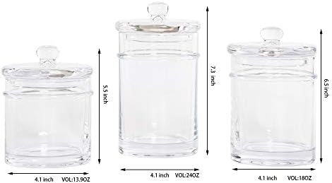 Kmwares 3pc Conjunto de vidro de qualidade premium recipientes de banheiro de vidro, frascos de farmacêuticos, recipientes de armazenamento
