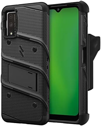 Pacote de parafuso Zizo para T -Mobile Revvl V Case With Screen Protector Kickstand Holster cordão - Black