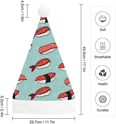 Sushi e rola comida japonesa Chapéu de Natal engraçado Papai Noel Hats Plexh Short com punhos brancos para suprimentos