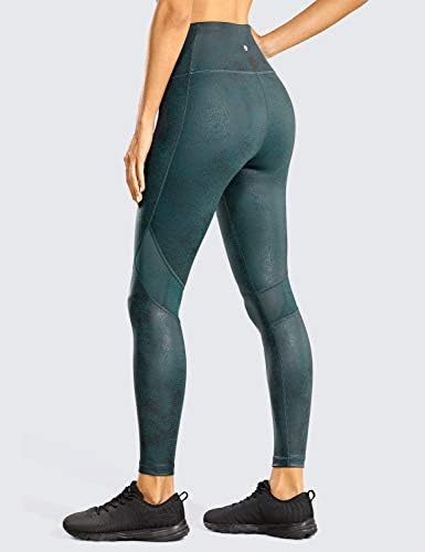 Crz Yoga Fuaux Leather Workout Leggings 25 polegadas - calças atléticas apertadas de malha com revestimento fosco de drawcord